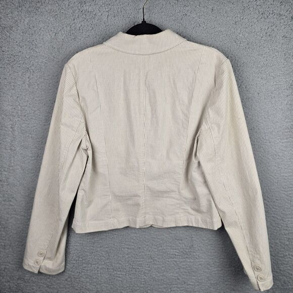 INC International Concepts Jacket Blazer Women L Tan White Stripe Casual Stretch - Picture 4 of 16